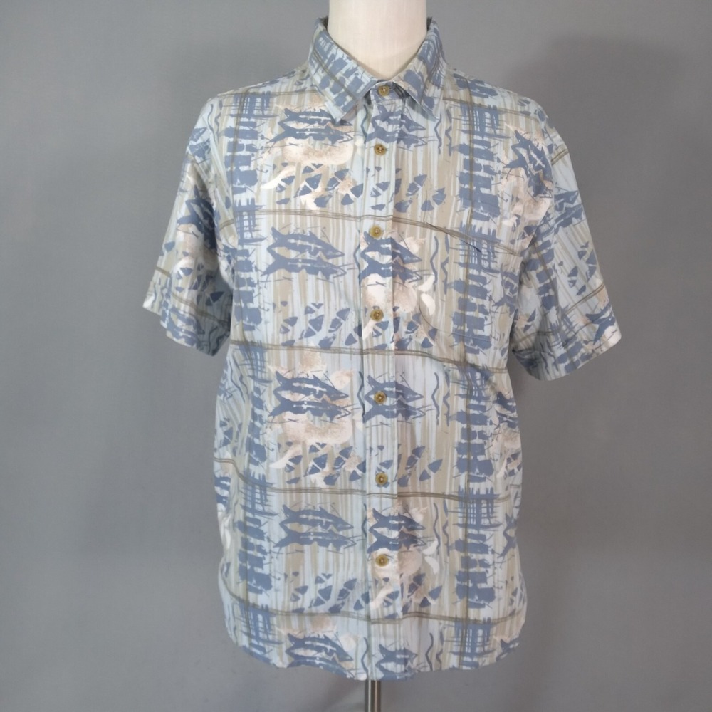 Sportif Hawaiian shirt men's large blue short sleeve Fish all over print